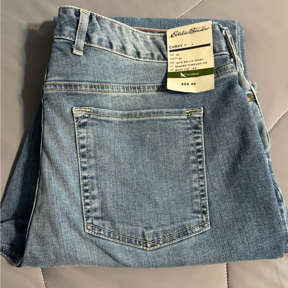 Eddie Bauer Women’s Curvy Bootcut Blue Jeans 14